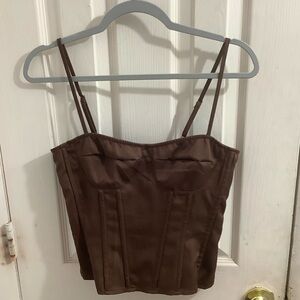 PrettyLittleThing Brown Corset Crop Camisole Size 6 Med